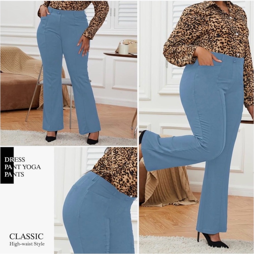 Elegant Blue High-Waist Women's Flare Pants $34 at Amazon wrinkle free